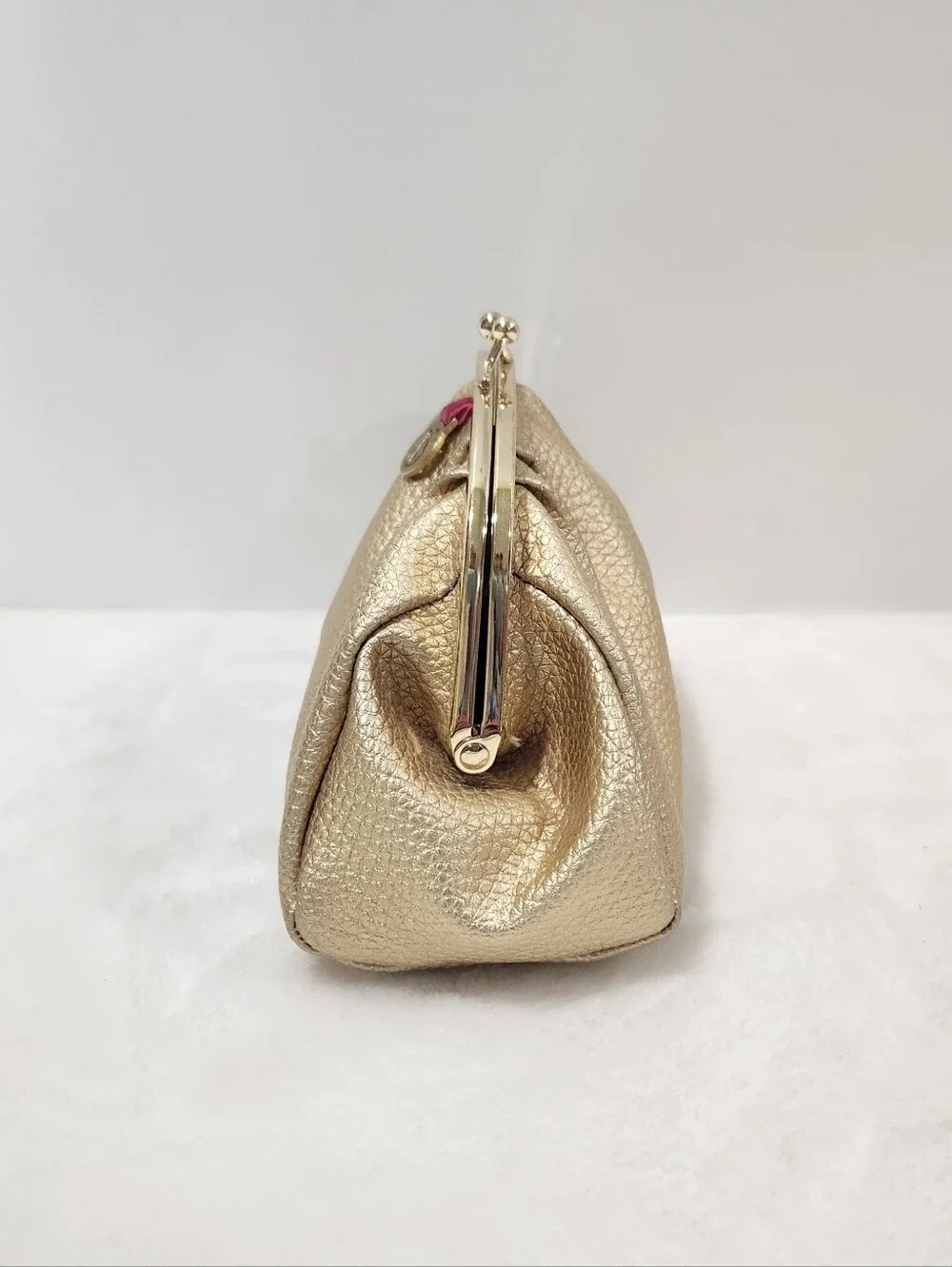 Victoria's Secret VS Gold Kiss Lock Pebbled Faux Leather Cosmetic Bag Pouch